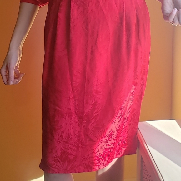 Argenti Vintage Red Silk Dress, Sz 12 - Picture 10 of 12
